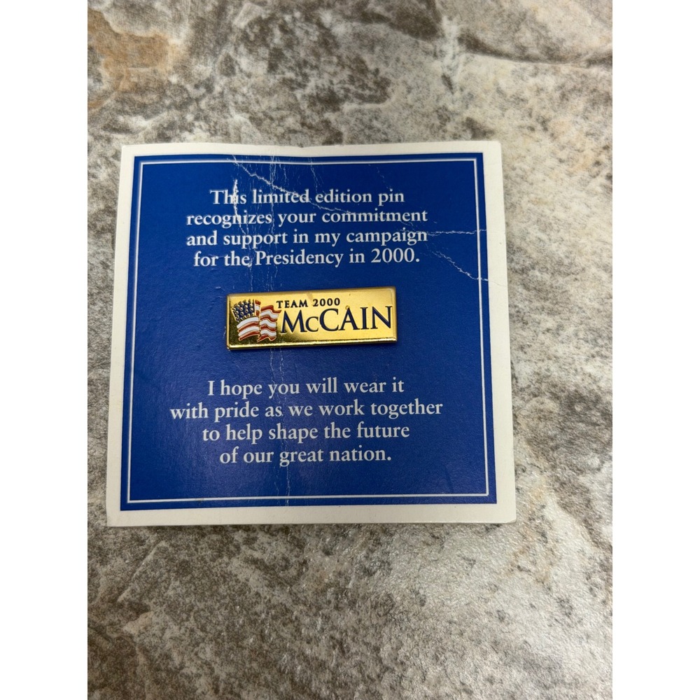 John McCain Team 2000 Presidential Campaign Limited Edition Gold Tone Lapel Pin